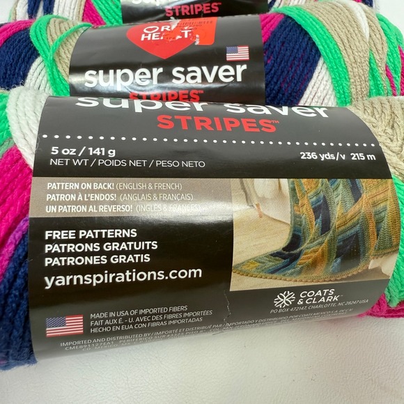 Red Heart Super Saver Stripes Yarn Derby Stripe 3 Skeins Knitting Crochet - Picture 4 of 8